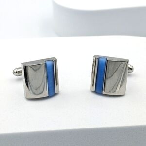 Vintage blue cat's eye and silver tone cufflinks